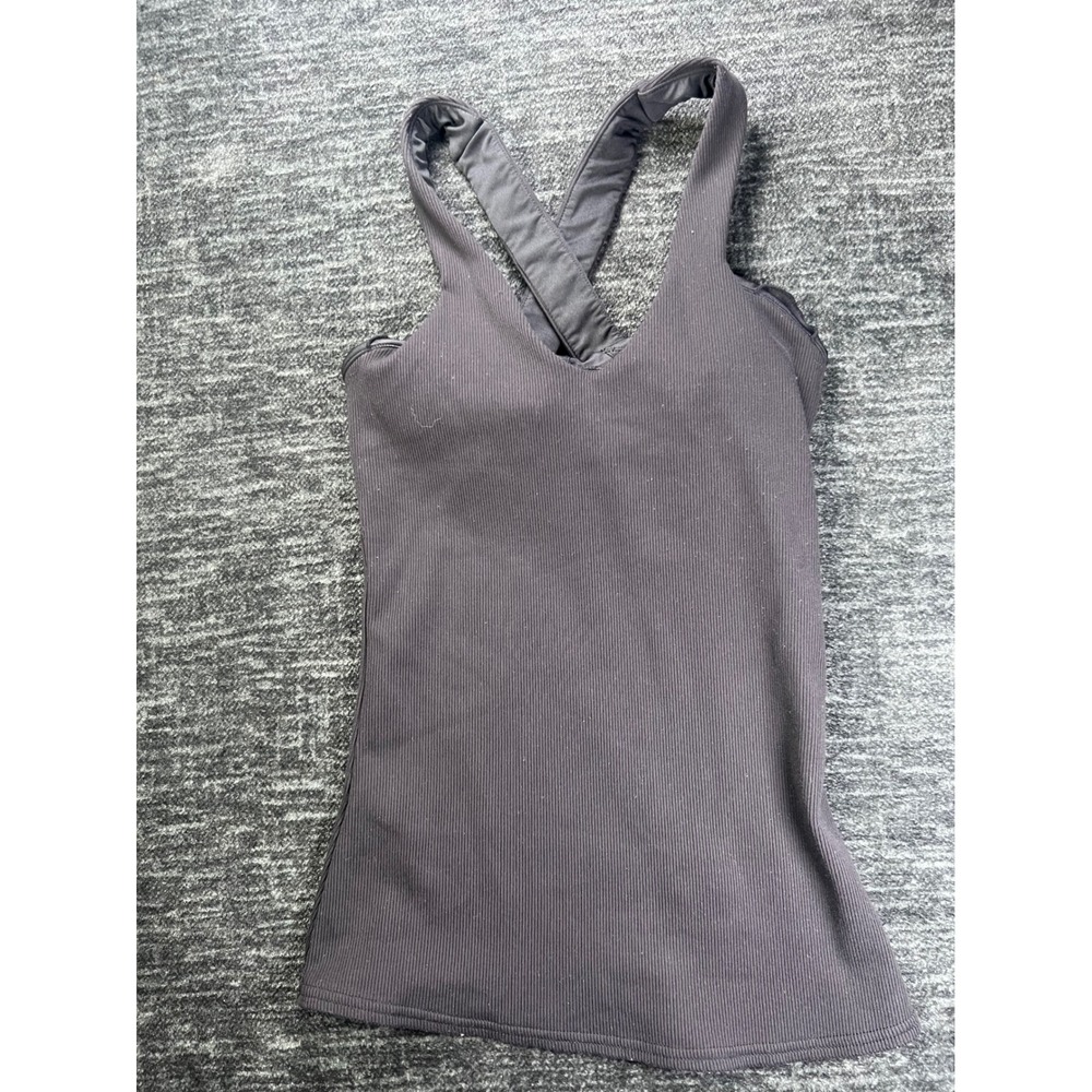 Alo Yoga Tank Top Womens XS Dark Grey Ribbed Crossback Shelf Bra Activewear